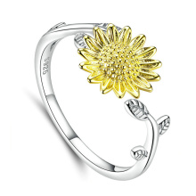 Anillo de oro de plata esterlina con forma de girasol anillos de plata para mujer 925 de lujo novia esposa regalo de cumpleaños